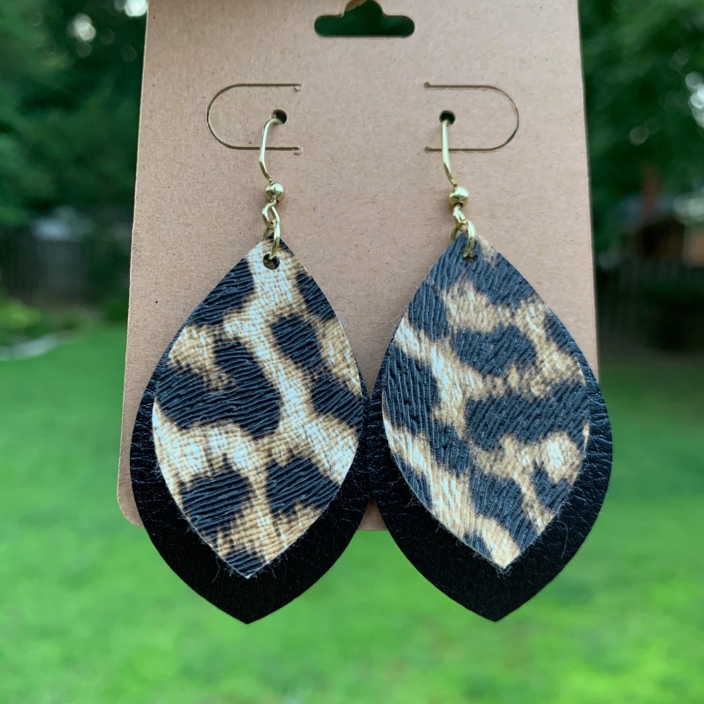 Leopard/black faux leather earrings NEW